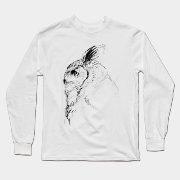 Great Horned Owl Art Sketch Long Sleeve T-Shirt by RebeccaLatham